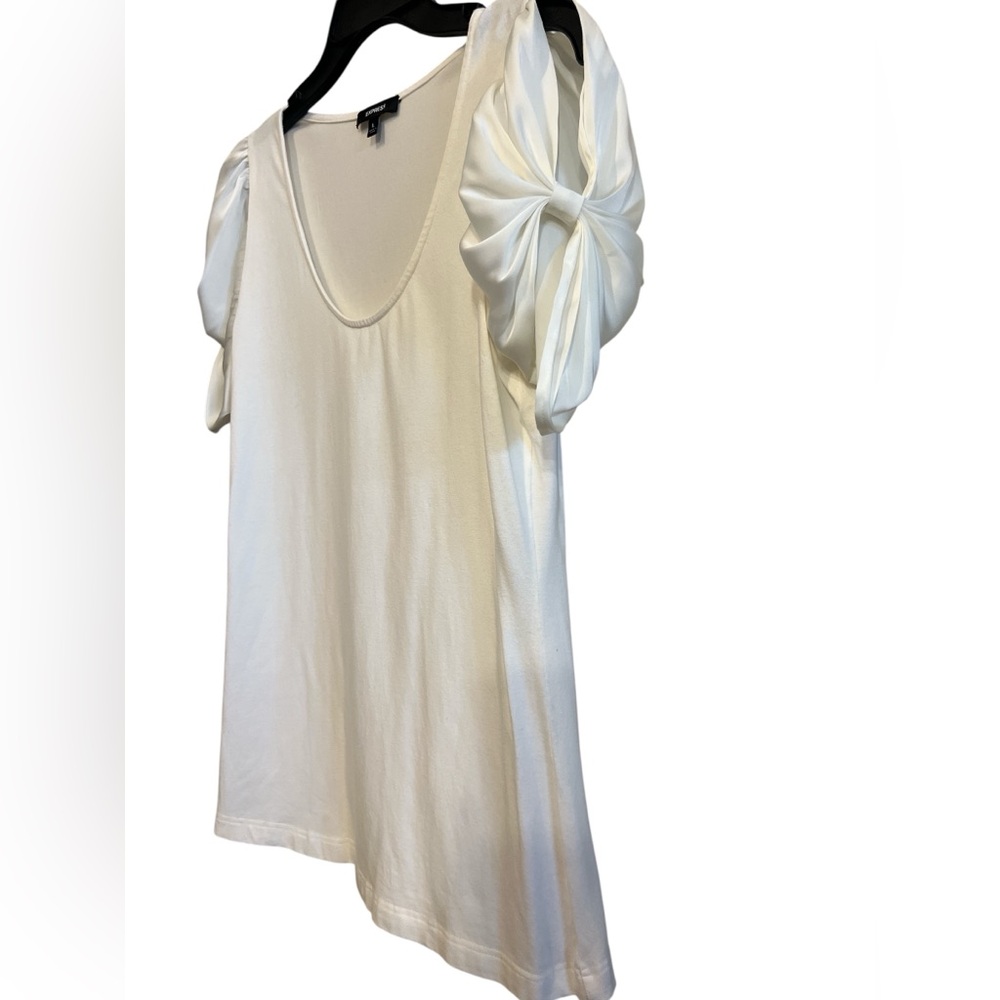 Express Ivory Blouse With Satin Bow Puff Sleeves Size Large